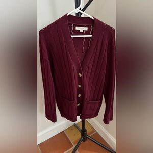 LOFT Women's Deep Burgundy Cardigan. Size XS Oversized